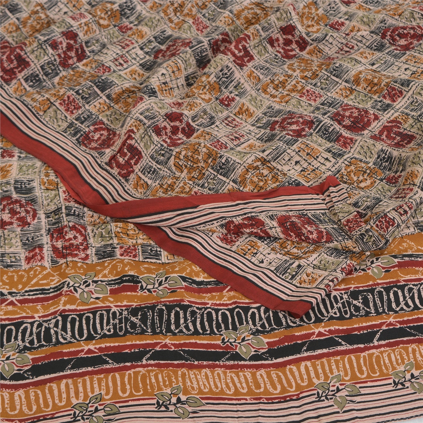 Sanskriti Vintage Multi Sarees 100% Pure Crepe Silk Printed Fabric Sari Craft