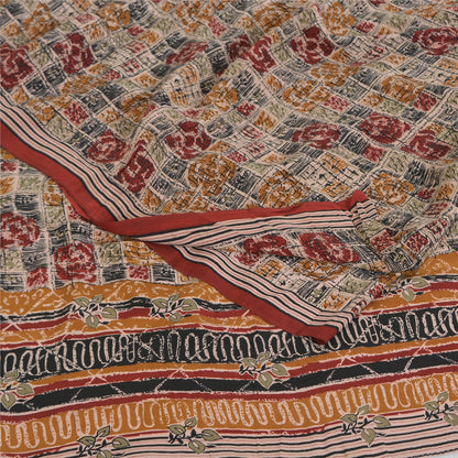 Sanskriti Vintage Multi Sarees 100% Pure Crepe Silk Printed Fabric Sari Craft