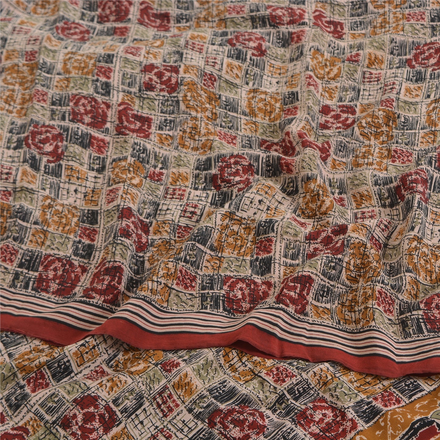 Sanskriti Vintage Multi Sarees 100% Pure Crepe Silk Printed Fabric Sari Craft