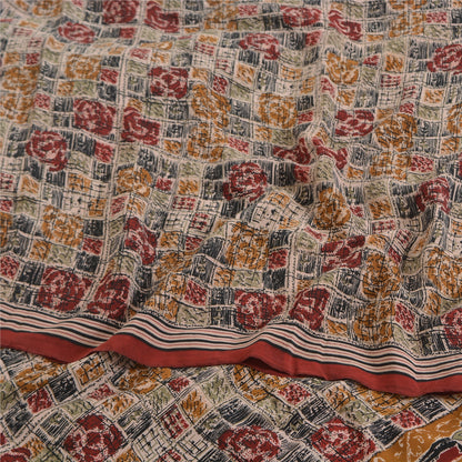 Sanskriti Vintage Multi Sarees 100% Pure Crepe Silk Printed Fabric Sari Craft
