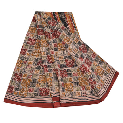Sanskriti Vintage Multi Sarees 100% Pure Crepe Silk Printed Fabric Sari Craft