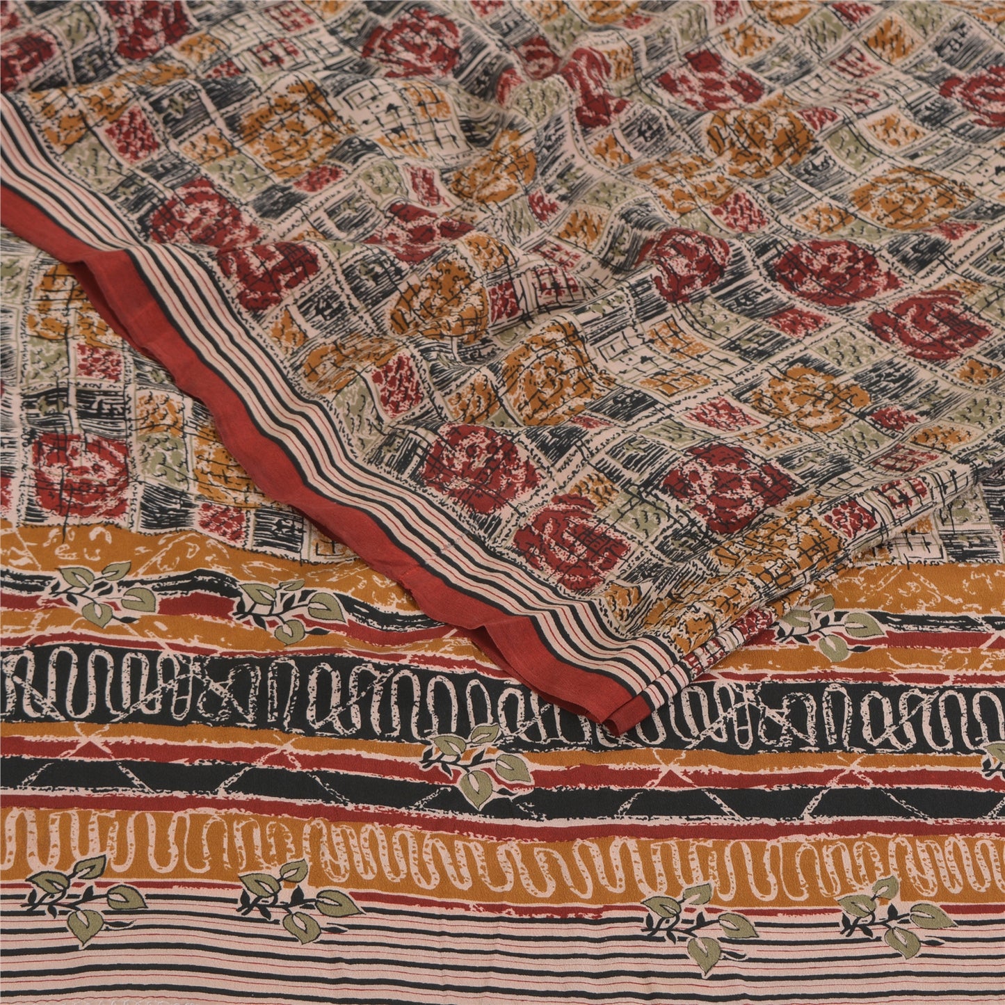 Sanskriti Vintage Multi Sarees 100% Pure Crepe Silk Printed Fabric Sari Craft