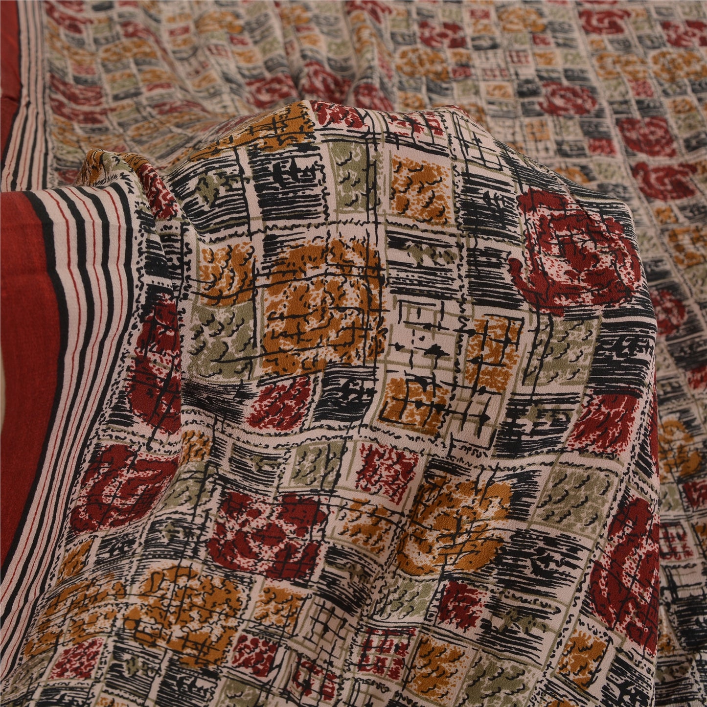 Sanskriti Vintage Multi Sarees 100% Pure Crepe Silk Printed Fabric Sari Craft