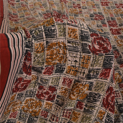 Sanskriti Vintage Multi Sarees 100% Pure Crepe Silk Printed Fabric Sari Craft