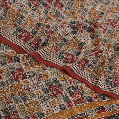 Sanskriti Vintage Multi Sarees 100% Pure Crepe Silk Printed Fabric Sari Craft