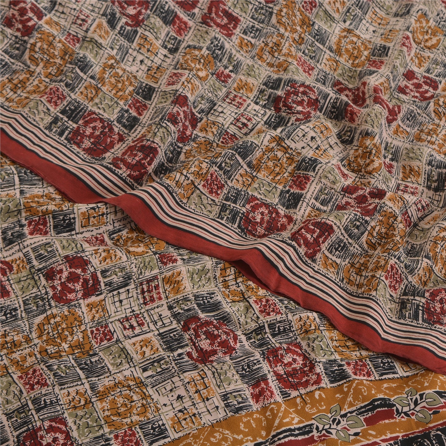 Sanskriti Vintage Multi Sarees 100% Pure Crepe Silk Printed Fabric Sari Craft