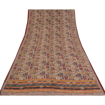 Sanskriti Vintage Multi Sarees 100% Pure Crepe Silk Printed Fabric Sari Craft