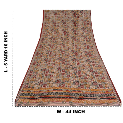 Sanskriti Vintage Multi Sarees 100% Pure Crepe Silk Printed Fabric Sari Craft