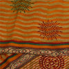 Sanskriti Vintage Saffron Sarees 100% Pure Crepe Silk Printed Fabric Craft Sari