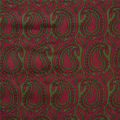 Sanskriti Vintage Sarees Purple/Green Sari Pure Crepe Silk Printed Craft Fabric