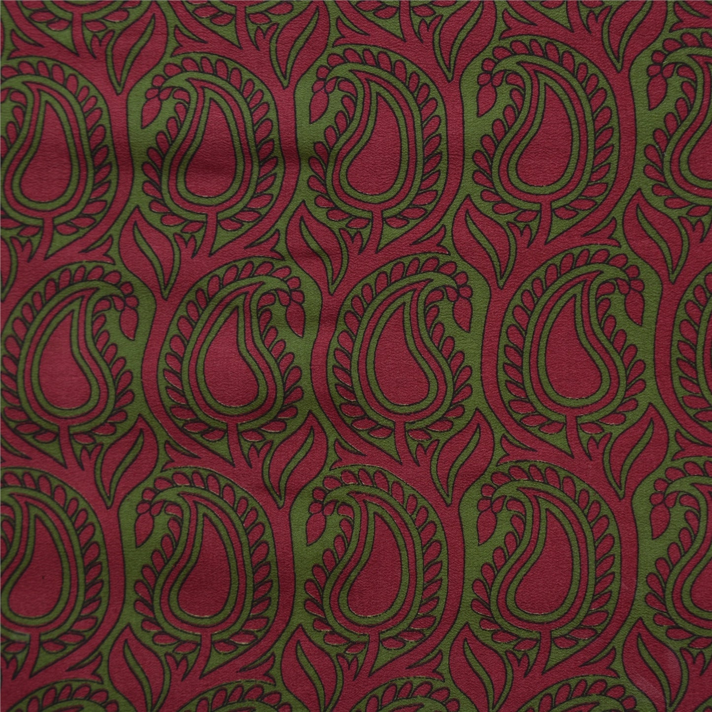 Sanskriti Vintage Sarees Purple/Green Sari Pure Crepe Silk Printed Craft Fabric