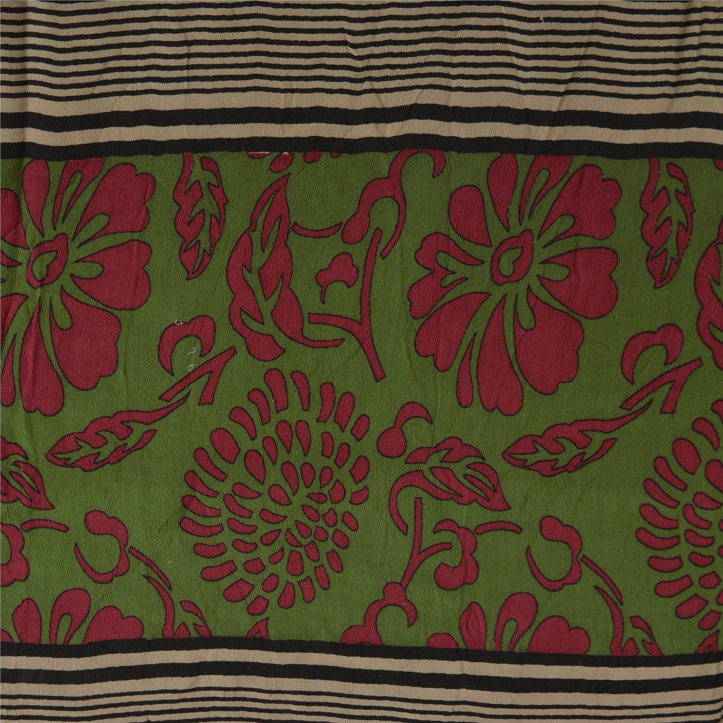 Sanskriti Vintage Sarees Purple/Green Sari Pure Crepe Silk Printed Craft Fabric