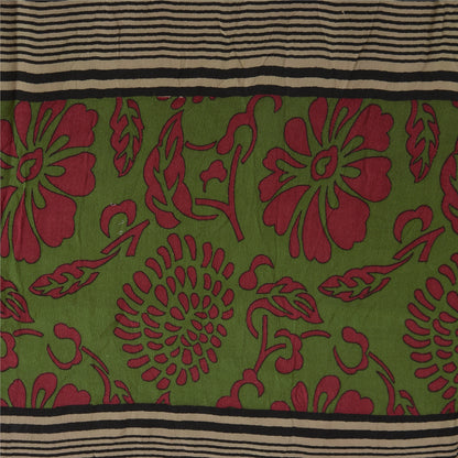 Sanskriti Vintage Sarees Purple/Green Sari Pure Crepe Silk Printed Craft Fabric