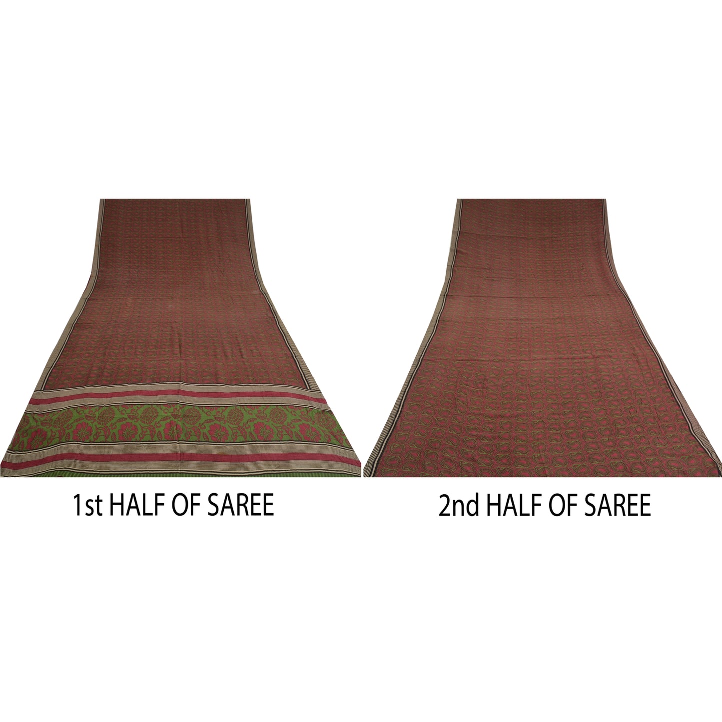 Sanskriti Vintage Sarees Purple/Green Sari Pure Crepe Silk Printed Craft Fabric