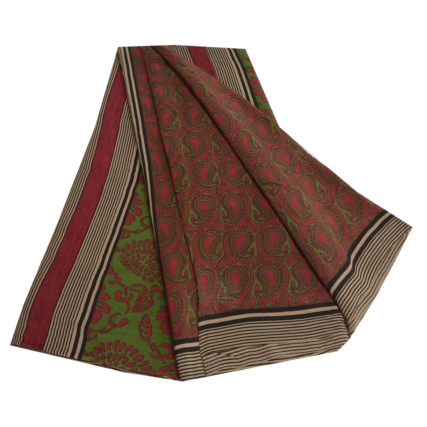 Sanskriti Vintage Sarees Purple/Green Sari Pure Crepe Silk Printed Craft Fabric