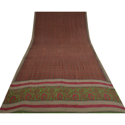 Sanskriti Vintage Sarees Purple/Green Sari Pure Crepe Silk Printed Craft Fabric