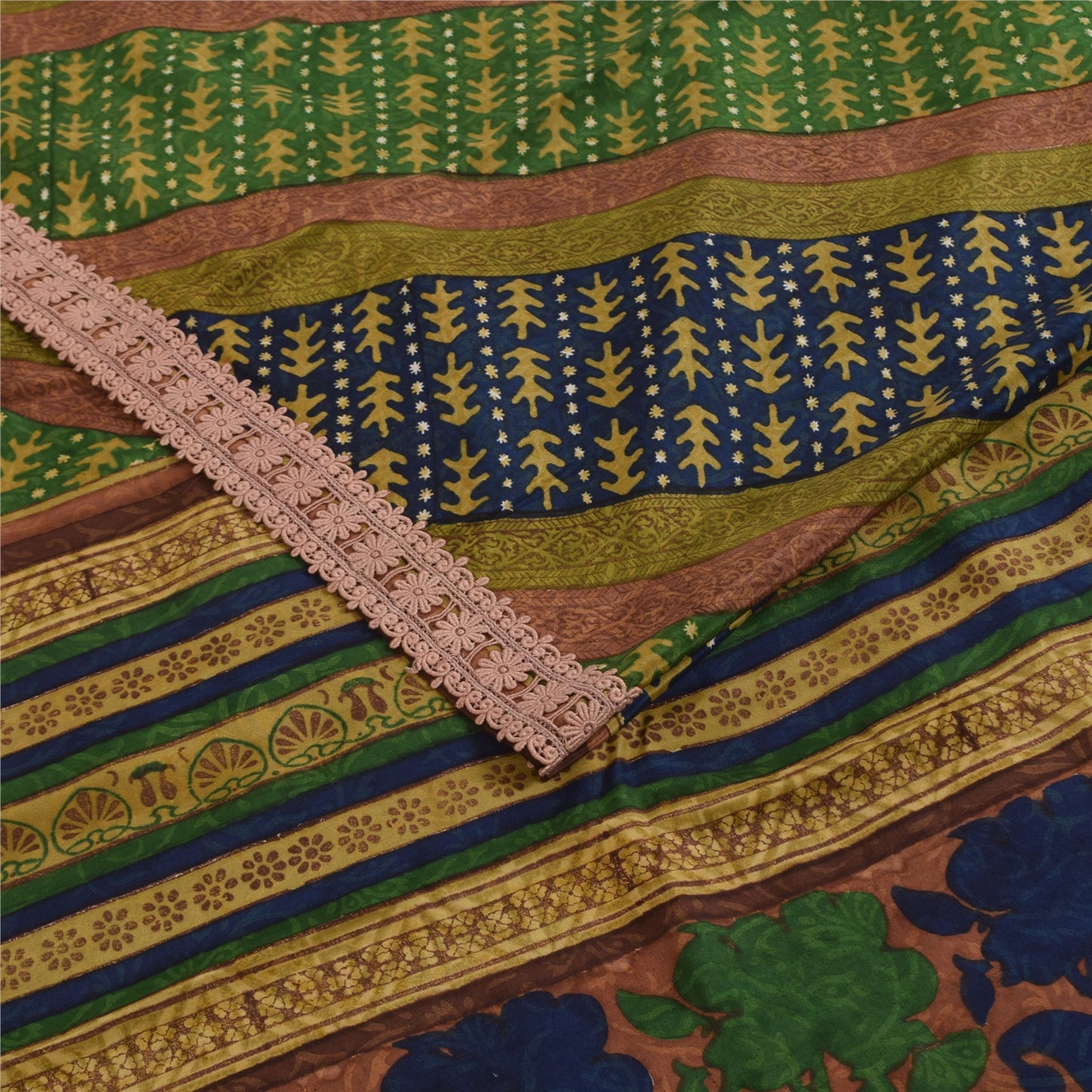 Sanskriti Vintage Indian Sari 100% Pure Crepe Silk Sarees Printed Craft Fabric
