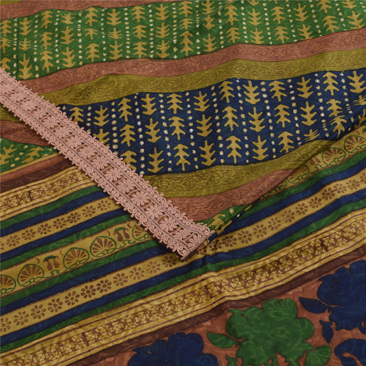 Sanskriti Vintage Indian Sari 100% Pure Crepe Silk Sarees Printed Craft Fabric