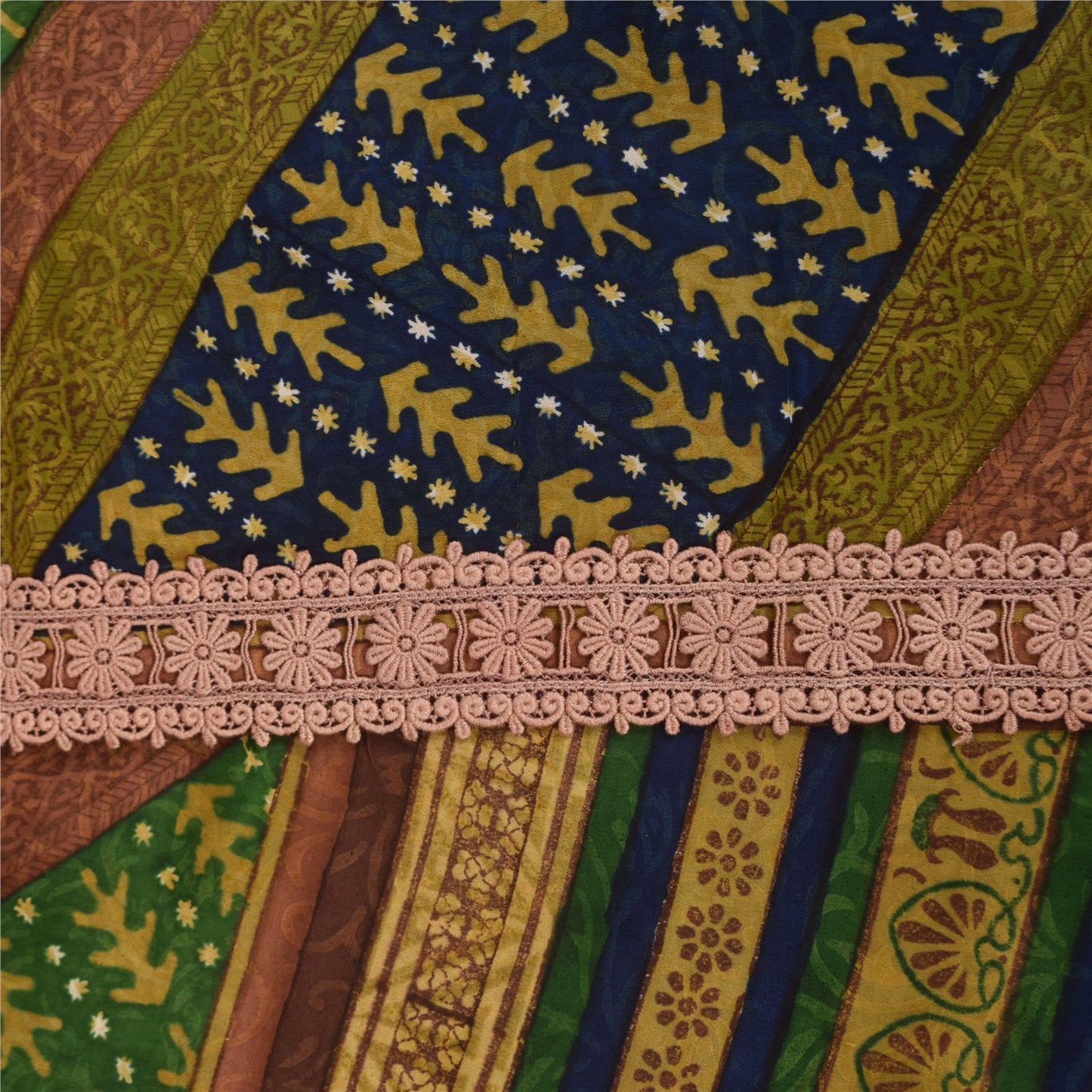 Sanskriti Vintage Indian Sari 100% Pure Crepe Silk Sarees Printed Craft Fabric