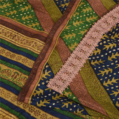 Sanskriti Vintage Indian Sari 100% Pure Crepe Silk Sarees Printed Craft Fabric