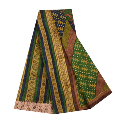 Sanskriti Vintage Indian Sari 100% Pure Crepe Silk Sarees Printed Craft Fabric