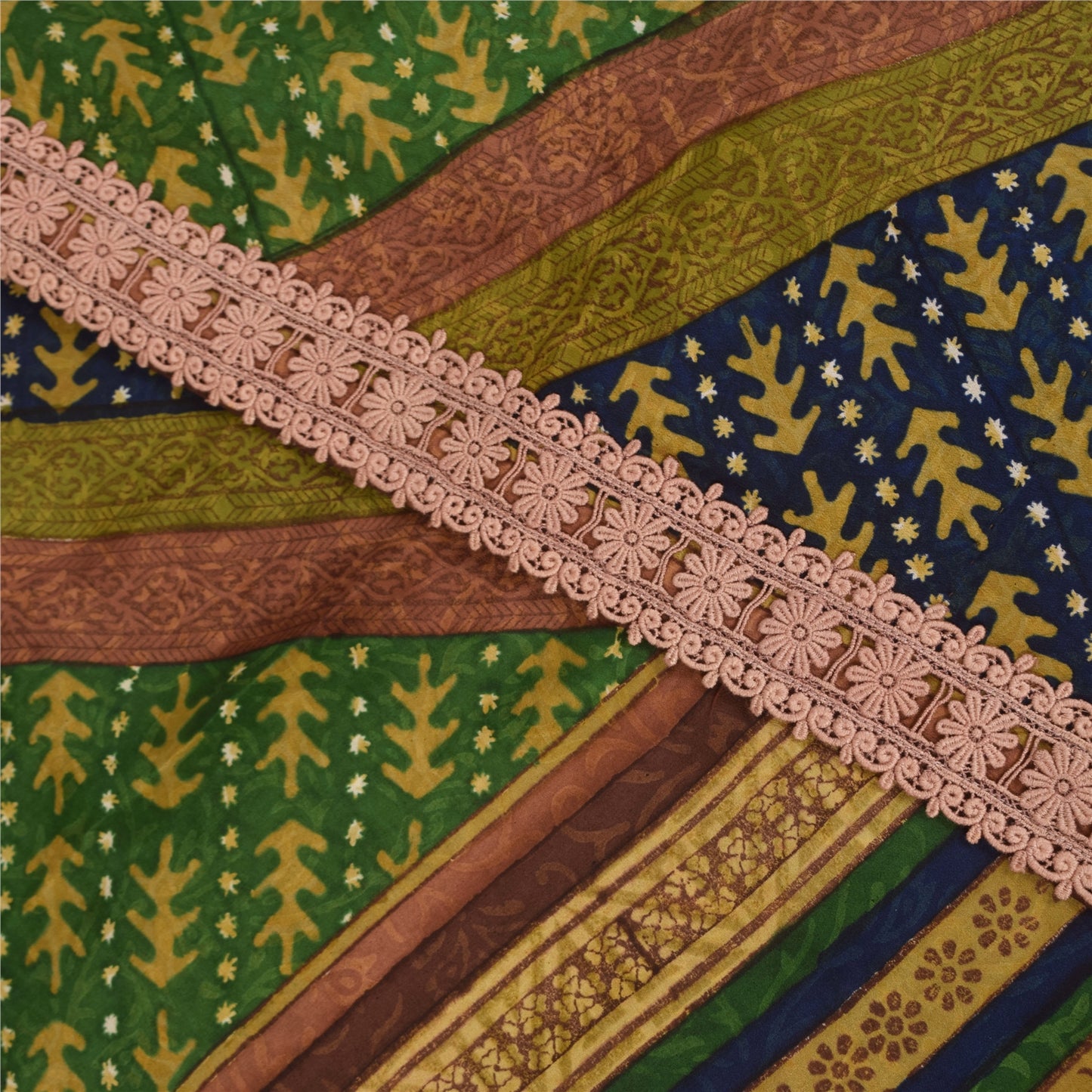 Sanskriti Vintage Indian Sari 100% Pure Crepe Silk Sarees Printed Craft Fabric