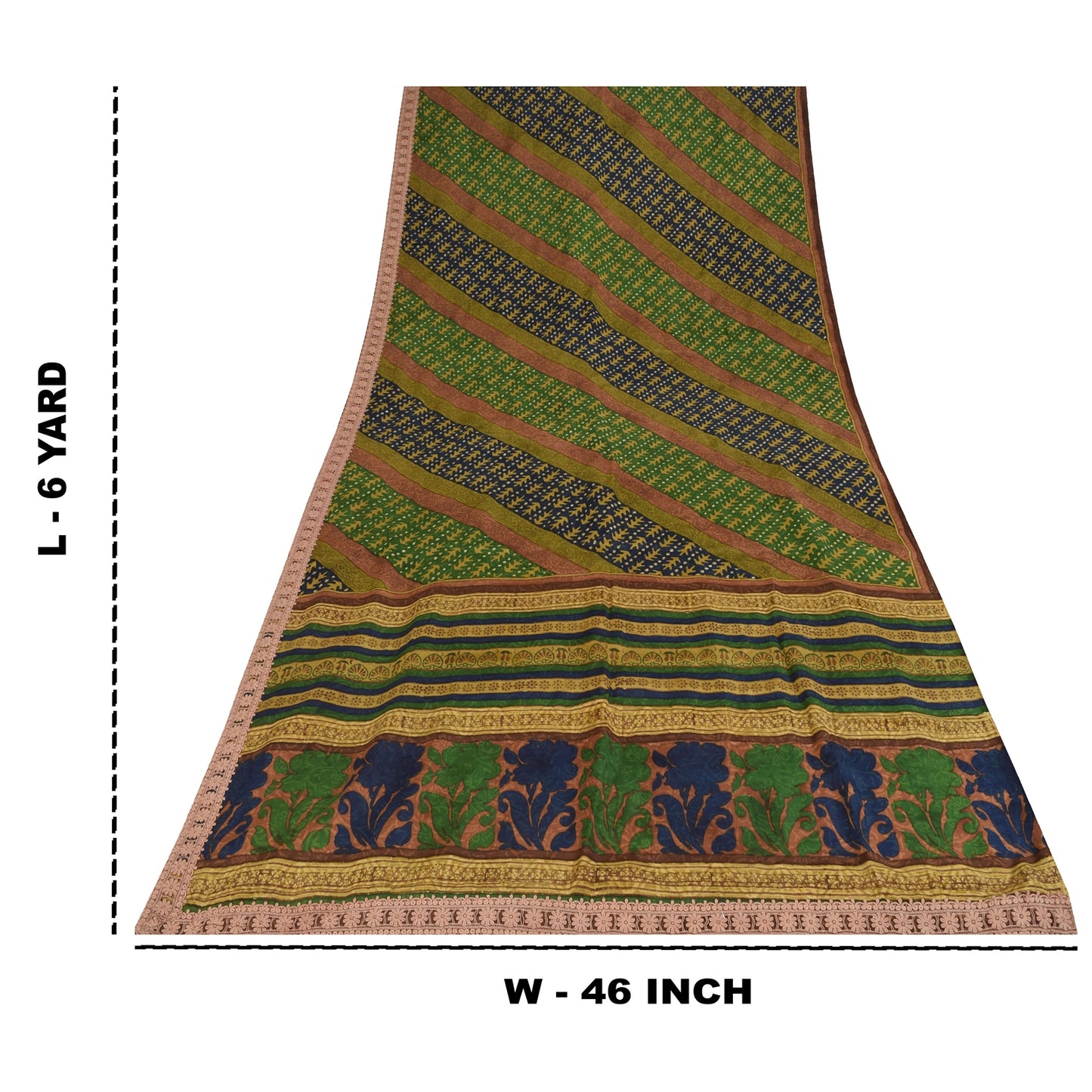 Sanskriti Vintage Indian Sari 100% Pure Crepe Silk Sarees Printed Craft Fabric