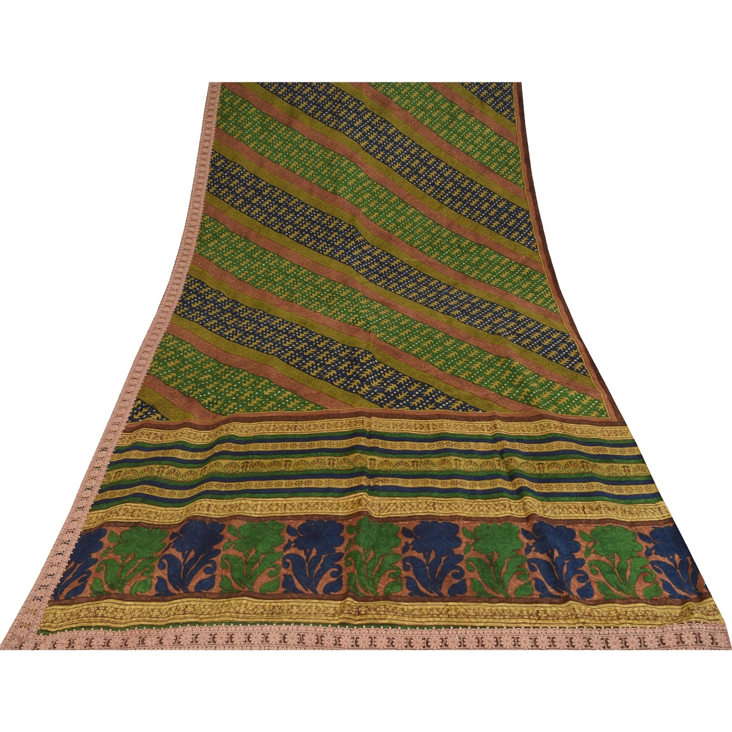 Sanskriti Vintage Indian Sari 100% Pure Crepe Silk Sarees Printed Craft Fabric