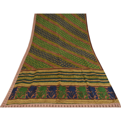 Sanskriti Vintage Indian Sari 100% Pure Crepe Silk Sarees Printed Craft Fabric