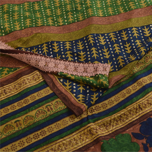 Sanskriti Vintage Indian Sari 100% Pure Crepe Silk Sarees Printed Craft Fabric
