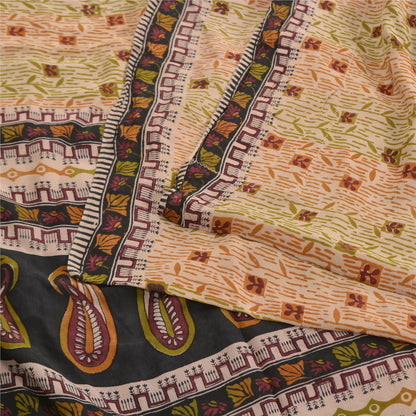 Sanskriti Vintage Peach Sarees Pure Crepe Silk Printed Sari Craft Sewing Fabric