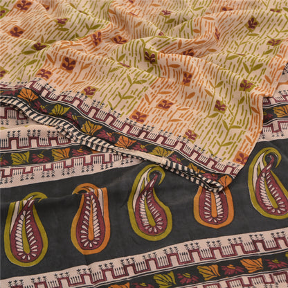 Sanskriti Vintage Peach Sarees Pure Crepe Silk Printed Sari Craft Sewing Fabric