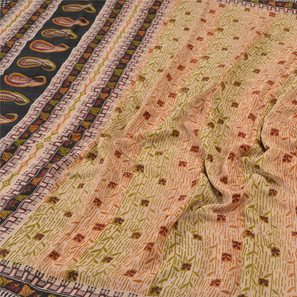 Sanskriti Vintage Peach Sarees Pure Crepe Silk Printed Sari Craft Sewing Fabric