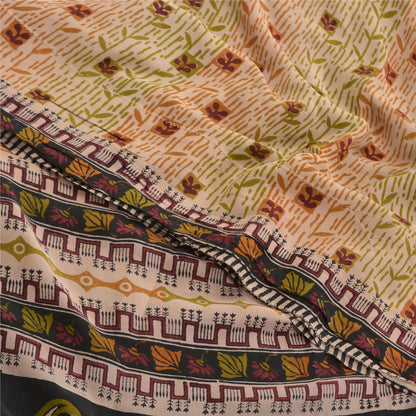 Sanskriti Vintage Peach Sarees Pure Crepe Silk Printed Sari Craft Sewing Fabric