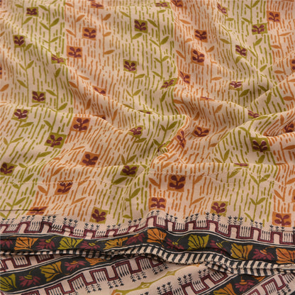 Sanskriti Vintage Peach Sarees Pure Crepe Silk Printed Sari Craft Sewing Fabric