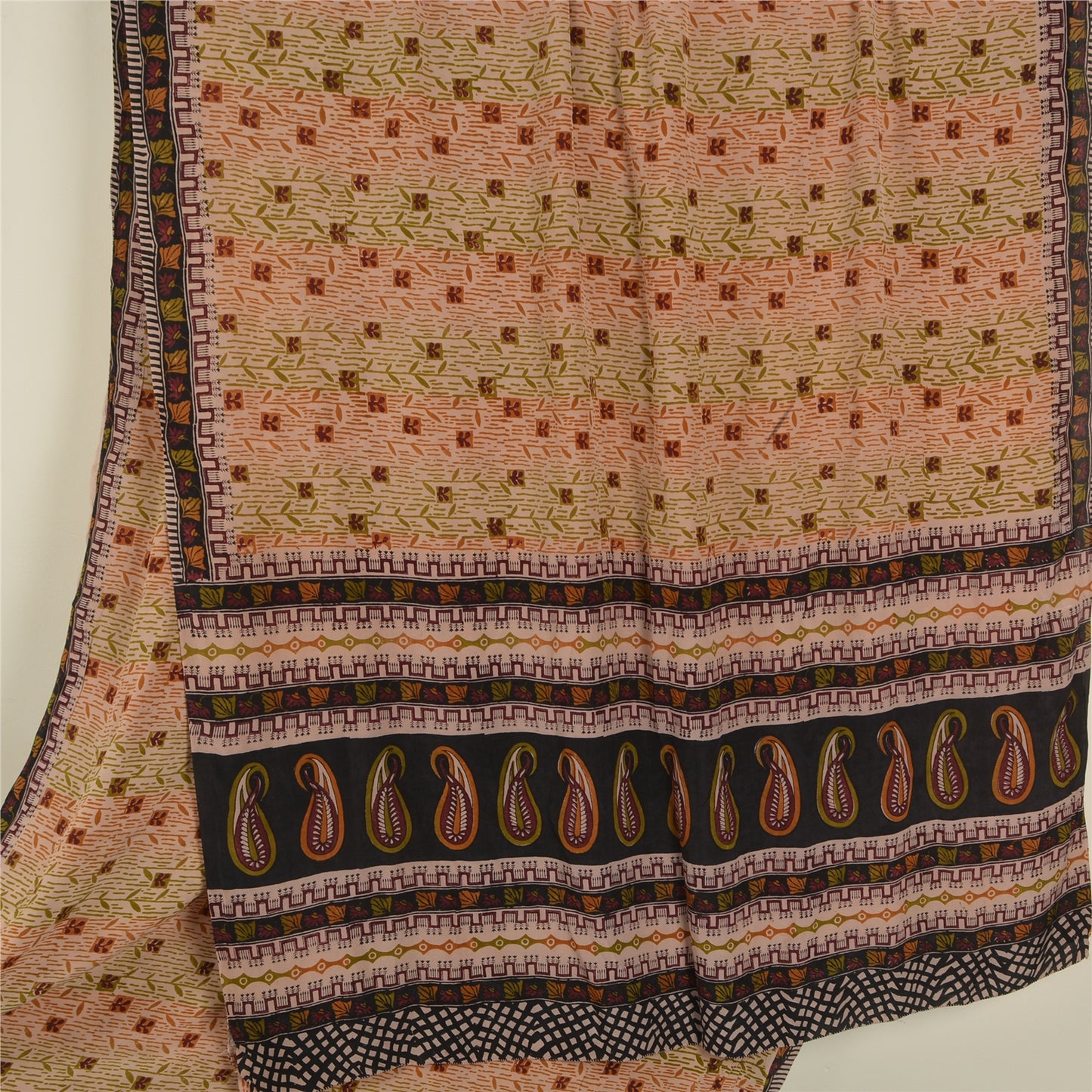 Sanskriti Vintage Peach Sarees Pure Crepe Silk Printed Sari Craft Sewing Fabric
