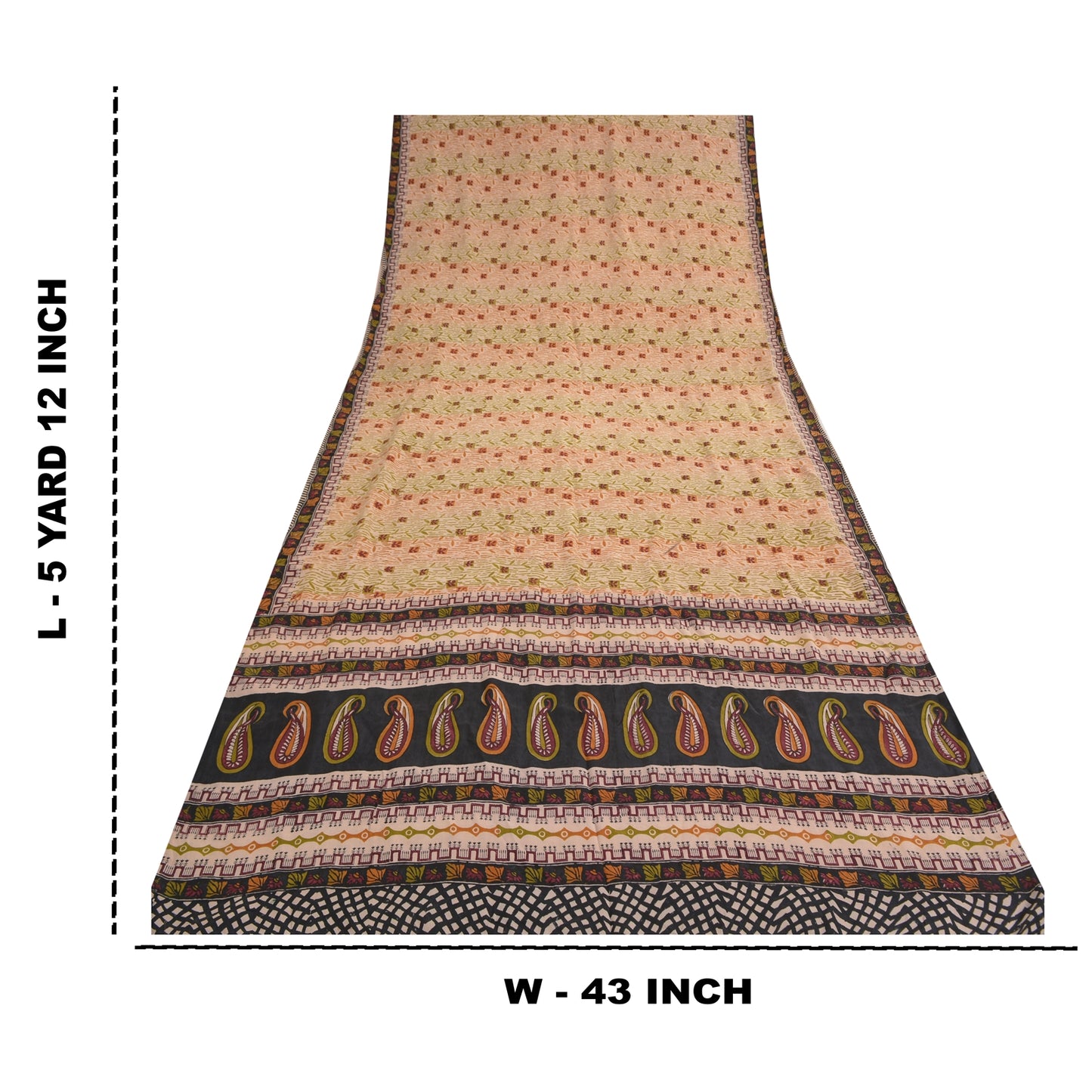 Sanskriti Vintage Peach Sarees Pure Crepe Silk Printed Sari Craft Sewing Fabric