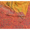 Sanskriti Vintage Saree Yellow-Red Pure Crepe Floral Printed Sari 5.5+Yd Fabric