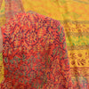 Sanskriti Vintage Saree Yellow-Red Pure Crepe Floral Printed Sari 5.5+Yd Fabric