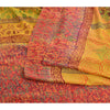 Sanskriti Vintage Saree Yellow-Red Pure Crepe Floral Printed Sari 5.5+Yd Fabric