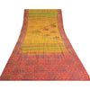 Sanskriti Vintage Saree Yellow-Red Pure Crepe Floral Printed Sari 5.5+Yd Fabric