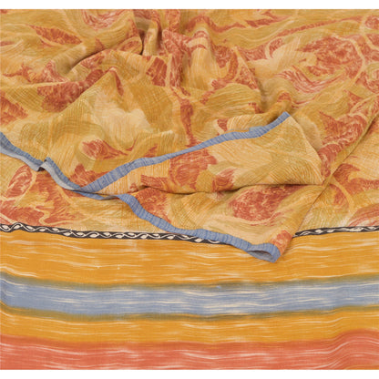 Sanskriti Vintage Red & Brown Sari Pure Crepe Printed Sarees 5YD Craft Fabric