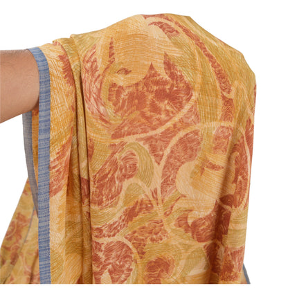 Sanskriti Vintage Red & Brown Sari Pure Crepe Printed Sarees 5YD Craft Fabric