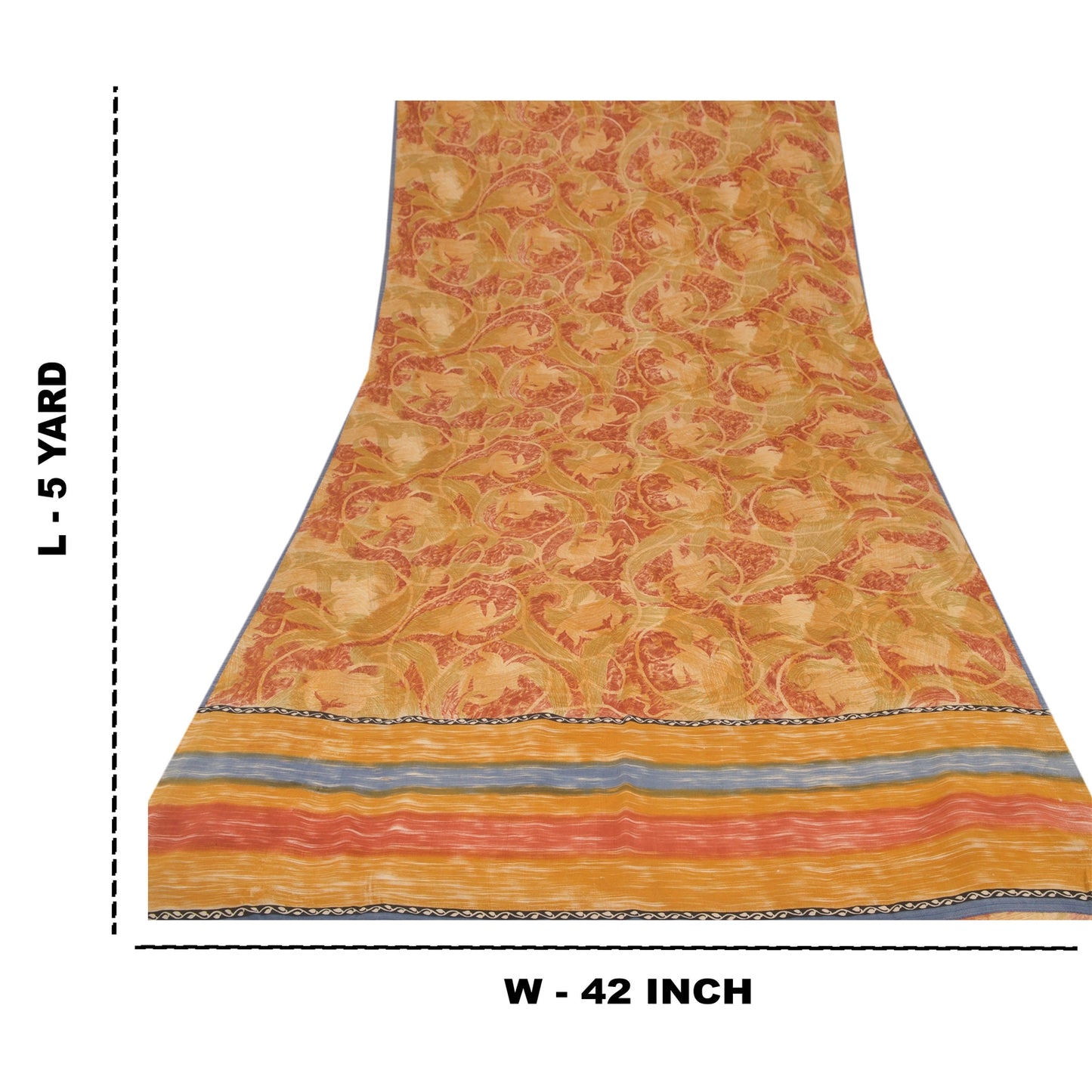 Sanskriti Vintage Red & Brown Sari Pure Crepe Printed Sarees 5YD Craft Fabric