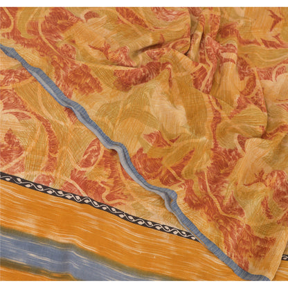 Sanskriti Vintage Red & Brown Sari Pure Crepe Printed Sarees 5YD Craft Fabric