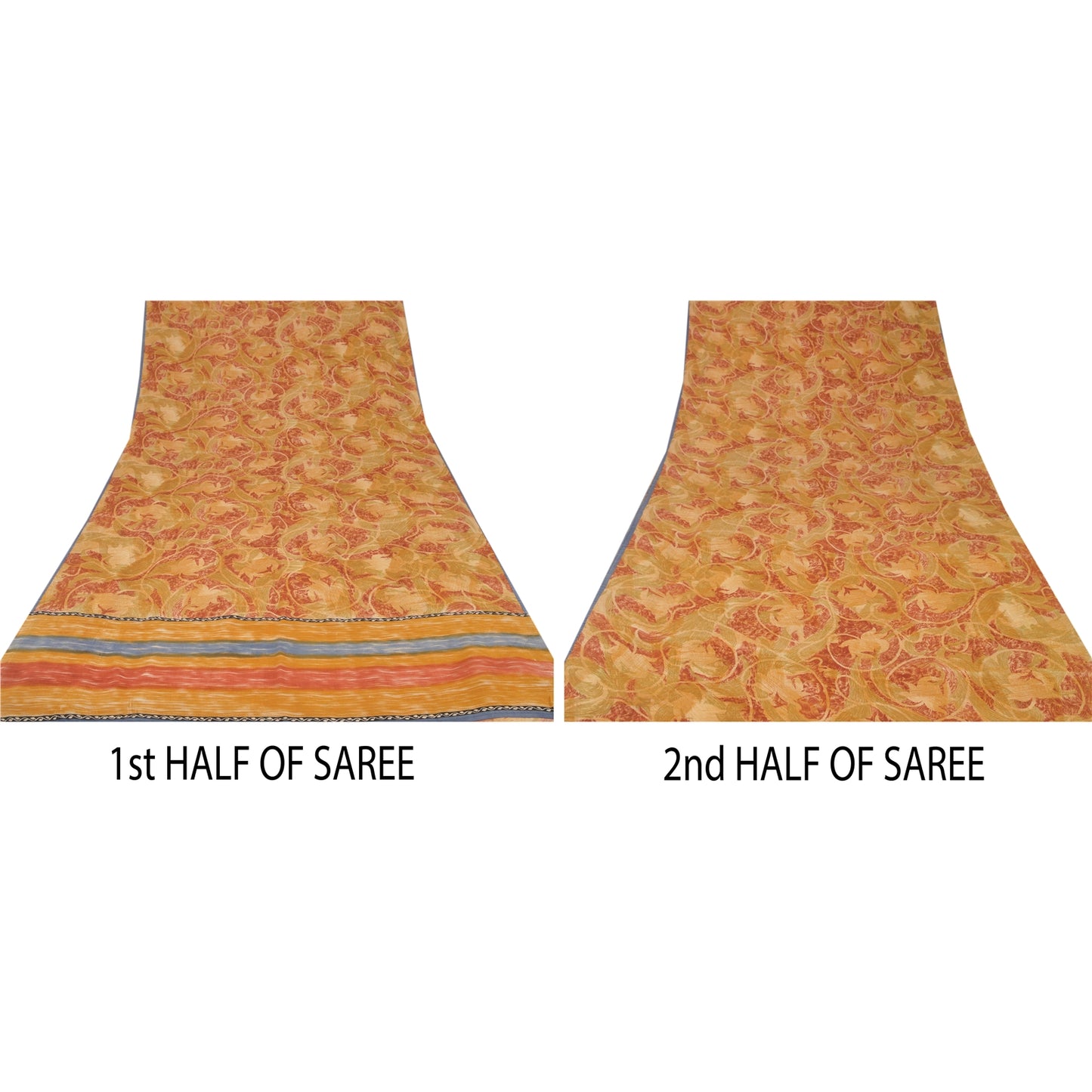 Sanskriti Vintage Red & Brown Sari Pure Crepe Printed Sarees 5YD Craft Fabric