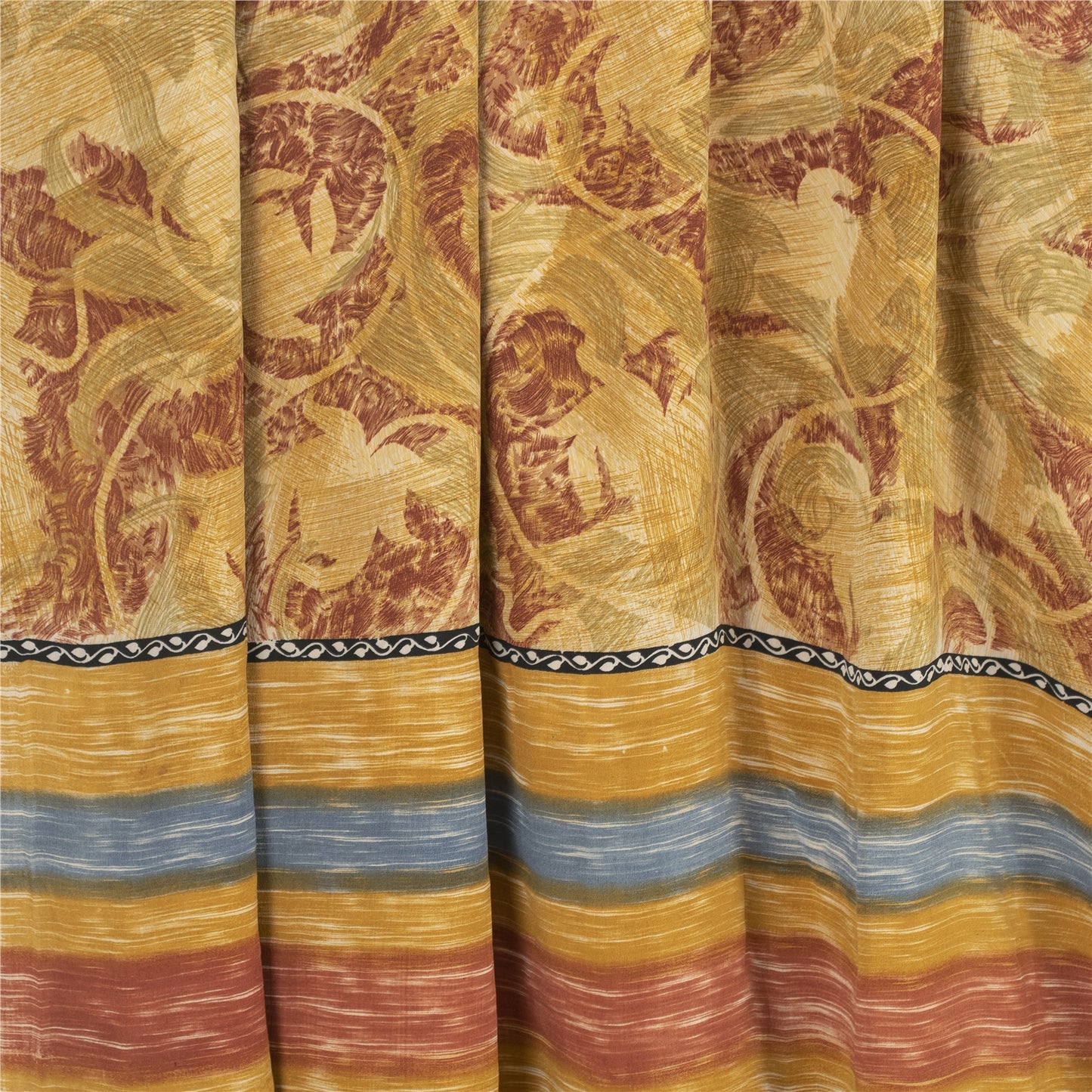 Sanskriti Vintage Red & Brown Sari Pure Crepe Printed Sarees 5YD Craft Fabric