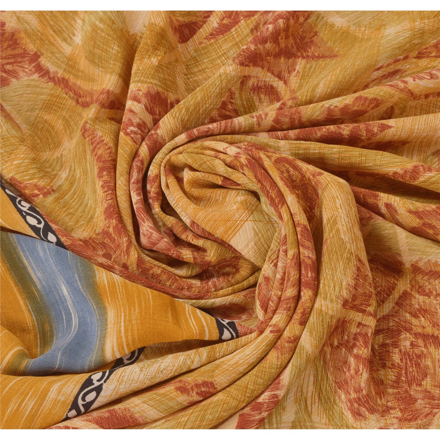 Sanskriti Vintage Red & Brown Sari Pure Crepe Printed Sarees 5YD Craft Fabric