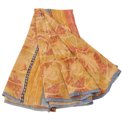 Sanskriti Vintage Red & Brown Sari Pure Crepe Printed Sarees 5YD Craft Fabric