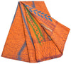 Sanskriti Vintage Orange Leheria Saree Pure Crepe Abstract Print Mukesh5 Yd Sari